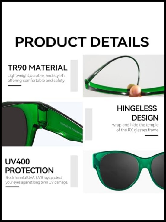 Polarized Fit Over Sunglasses UV Protection TR90 Temple